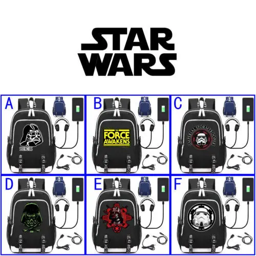 StarWars серия школьный рюкзак USB зарядка интерфейс ноутбук дорожная сумка через