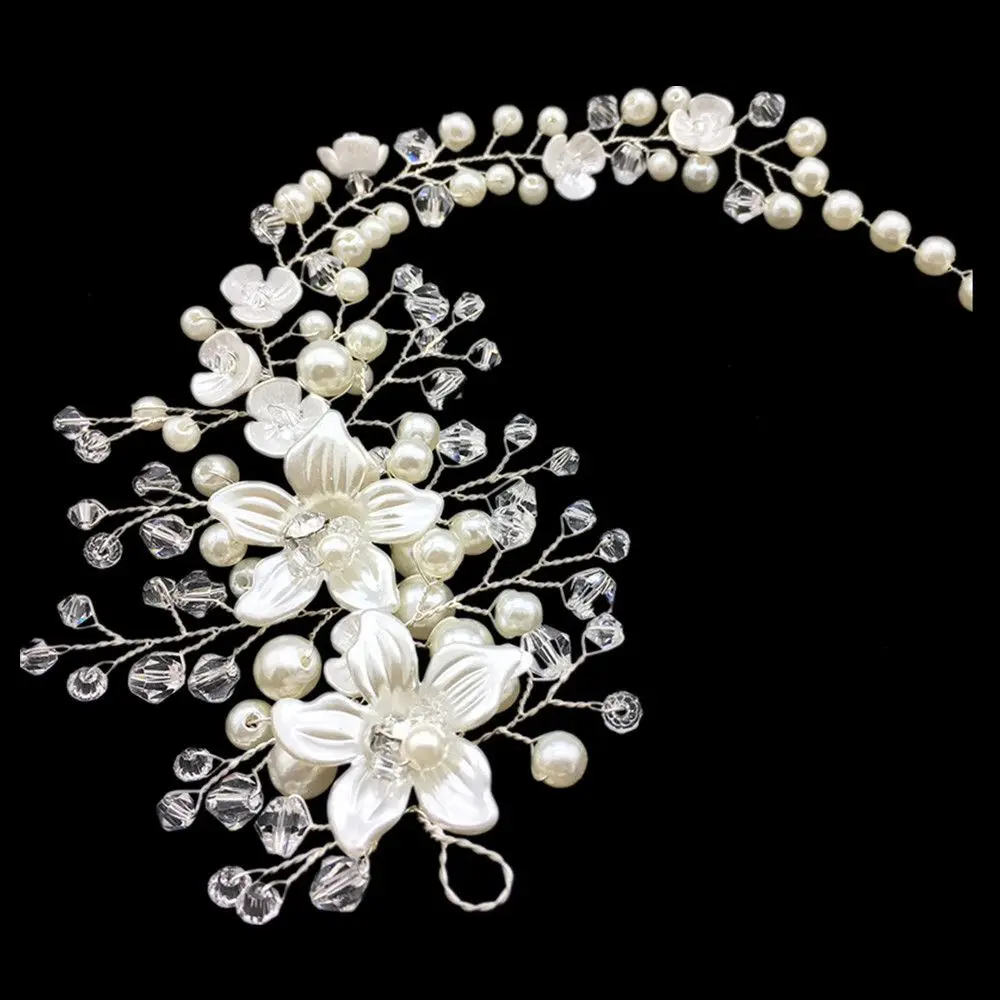 

New Hot Hair Accessories Sweet Pearl Flower Hairband Wedding Bride Tiaras Crown Handmade Elegant Jewelry Accessories