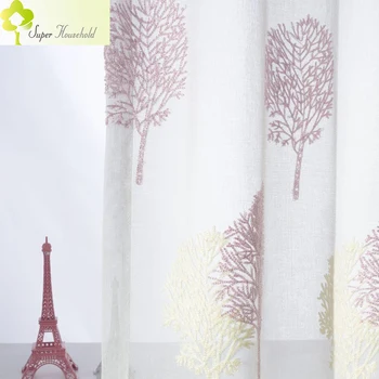 

Modern Tulle Curtains for Bedroom Embroidered Tree Sheer Curtains for Living Room Window Curtains for Kitchen Tree Blinds