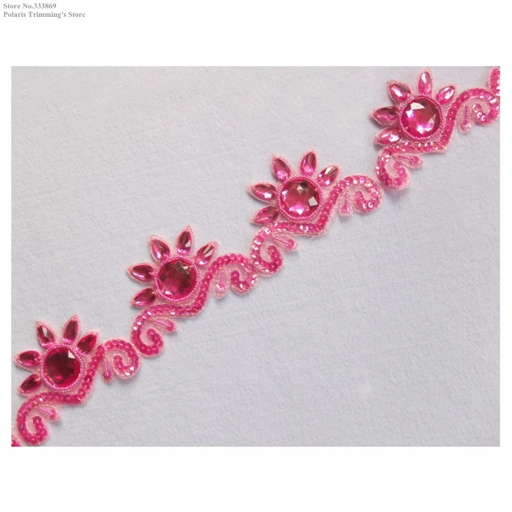 New Handmade Pink Sequined Beaded Stoned Crown-shaped Lace Applique Trimming Dancing Dress Costume DECOR Sewing DIY Craft PBT18F | Дом и сад