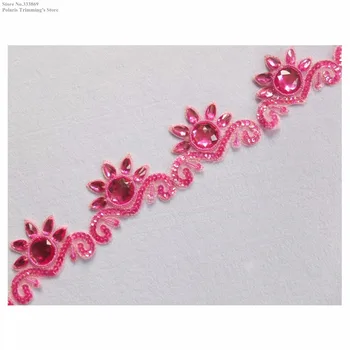 

New Handmade Pink Sequined Beaded Stoned Crown-shaped Lace Applique Trimming Dancing Dress Costume DECOR Sewing DIY Craft PBT18F
