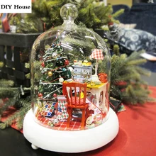 Glass Cover Dollhouse Kit Christmas Decor Gift DIY Doll House Furniture Handmade Puzzle Toy Miniature Music Box Craft Model