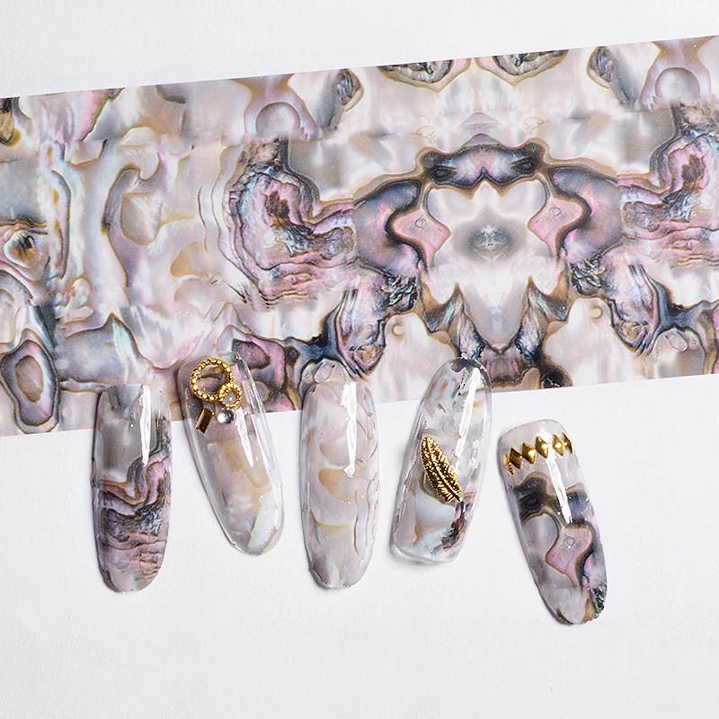 

3D 1 Roll 4*100CM Ocean Style Shell Abalone Pattern Nail Foils Gradient Marble Design Foils Nail Art Thermal Transfer Foil
