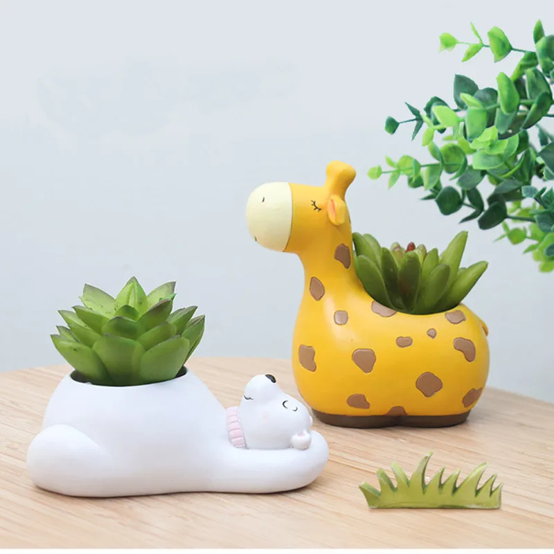 

Cartoon Succulent Plant Pot Cute Resin Animal Flower Planter Flowerpot Desktop Animals Home Decoration Mini Garden Bonsai Pots