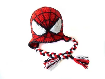

free shipping, Superb Crochet children's Spider-Man hat , handmade Baby beanie caps 100% cotton Photography photo Props gift