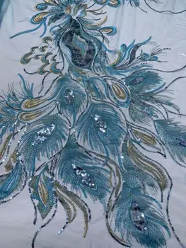 

2019 Royal Blue French African Lace Fabric Guipure Sequined Cotton Cord Tulle Nigerian Tissu Mesh India Lace for Wedding Dress