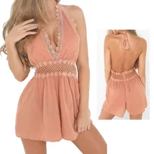

Sexy Backless Lace Stitching Coveralls 2018 Summer New Lady Micro-type Chiffon Middle Waist Bodysuits Women's Clothing Z15