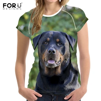 

FORUDESIGNS Fashion Women Summer T Shirts Cute Animal Puppy Rottweiler Print Girls T-shirts Harajuku O Neck Short Sleeve Top Tee