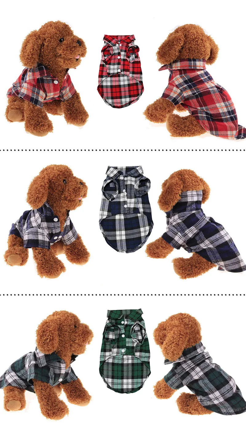 Pet Puppy Dog Clothes Summer Plaid Dog Shirt Coats Jackets Cat Grid Costumes for Small Medium Dogs Yorkies Chihuahua Clothes4
