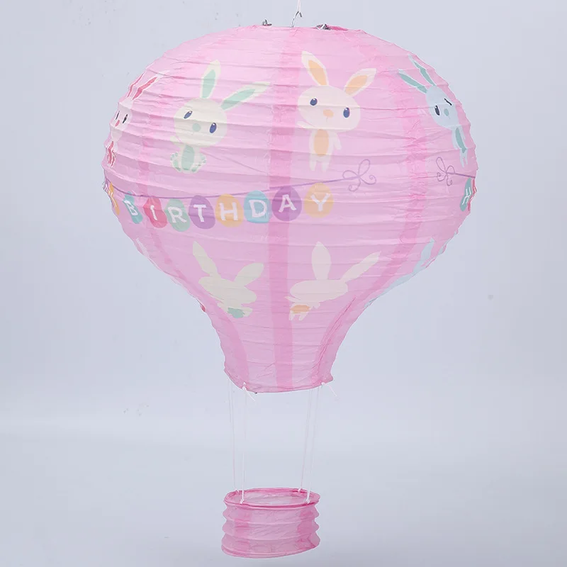 30cm 40cm hot air balloon chinese lantern rainbow heart striped printed lampion babyshower birthday wedding party decorations - Цвет: Pink Rabbit