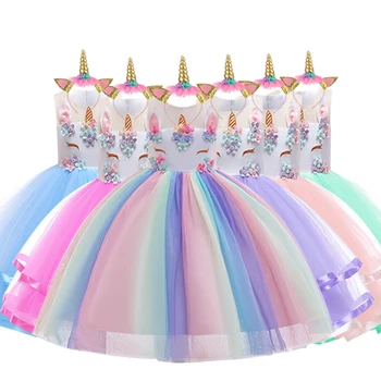 

2019 Summer Girls Dress 2Pcs Kids Dresses For Girls Unicorn Party Dress Toddler Cosplay Princess Dresses 2 3 5 4 6 7 8 9 10 Year