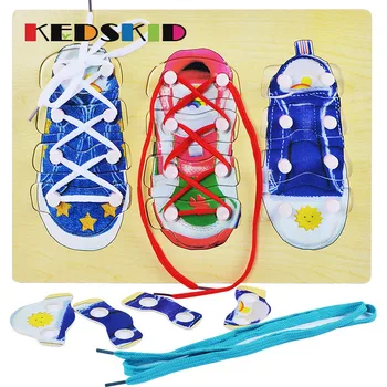 

Montessori Three shoes Shoelace Types Daily Life Cultivate habits Toys Early educational toys Hand eye coordination