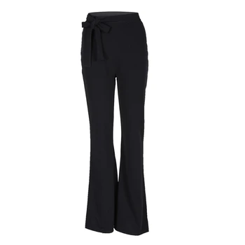 

Women Wide Leg Polyester Pants High Waist Tie Front Trousers Palazzo Casual Pants Long Culottes Pants