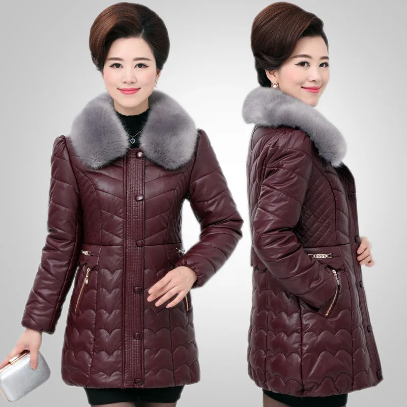 Зимние женские парки куртка новая pu кожаная куртка пальто одежда для матери среднего возраста теплая пуховая хлопковая куртка размера плюс 5XL