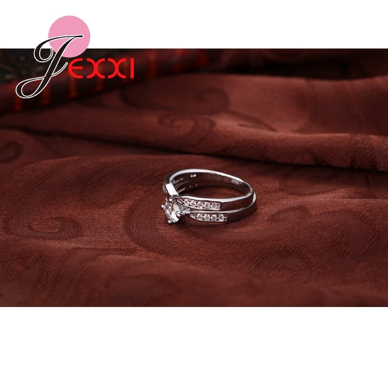Круглый белый CZ простой элегантный 925 пробы Серебряный набор обручальных колец для женщин обручальное кольцо Bague ювелирные изделия