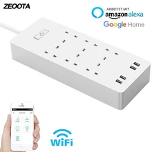 WiFi Smart power Strip стабилизатор напряжения 6 AC UK розетки с пульт дистанционного управления с USB Домашний Комплект работа с Alexa, Google Home