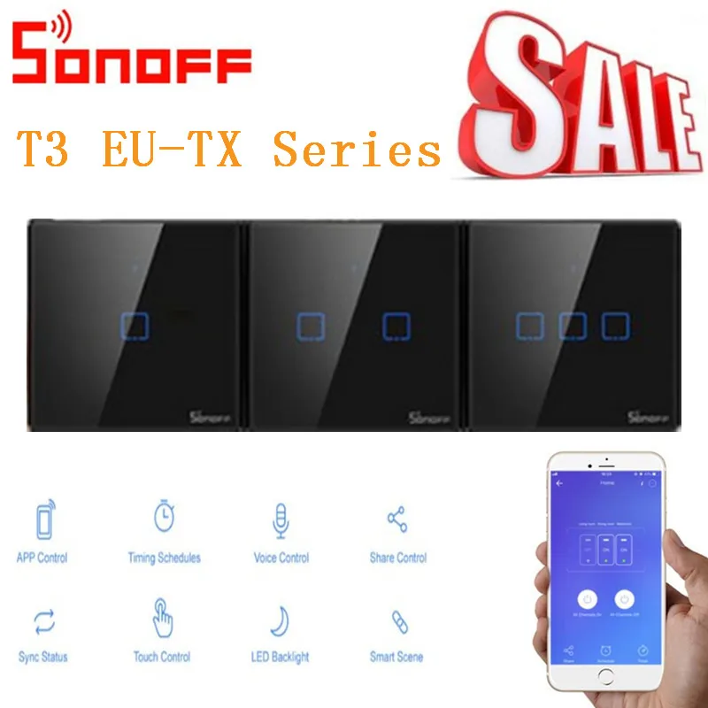 Itead Sonoff T3EU 86 Размеры 1/2/3 серии TX 433 МГц RF Дистанционное управление переключатель Wi-Fi с границы работает с Alexa Google Home