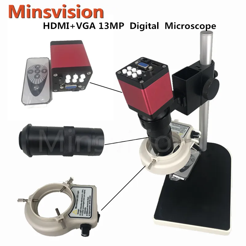 13MP HDMI VGA HD монокулярный микроскоп цифровой микроскоп с камерой объектив+ 130X C крепление объектива 56 светодиодная подставка ремонт мобильного телефона сварка