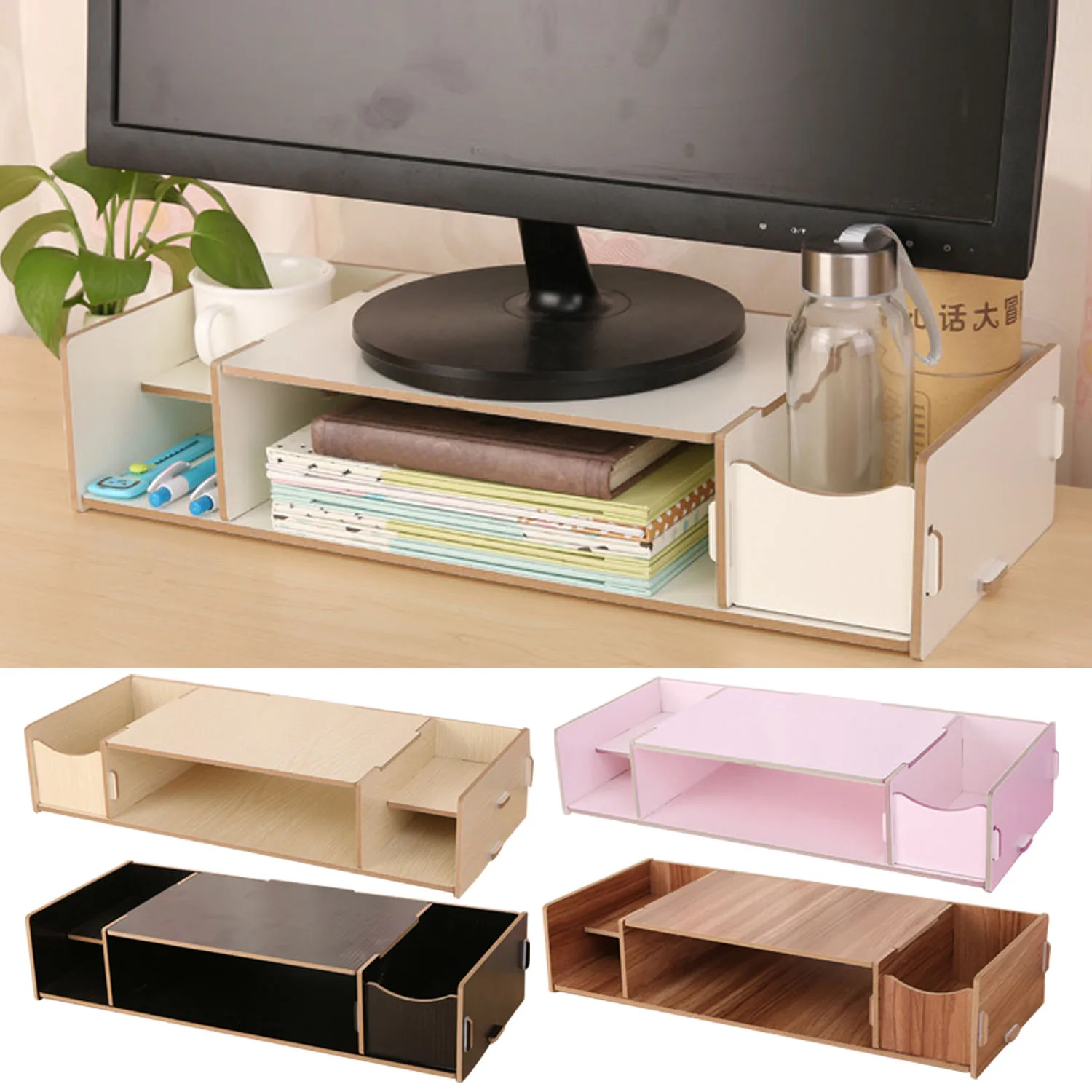 

Besegad Wood Desk Display Monitor Riser Stand Holder Organizer Support with Storage Slots for NoteBook Laptop Computer PC Files