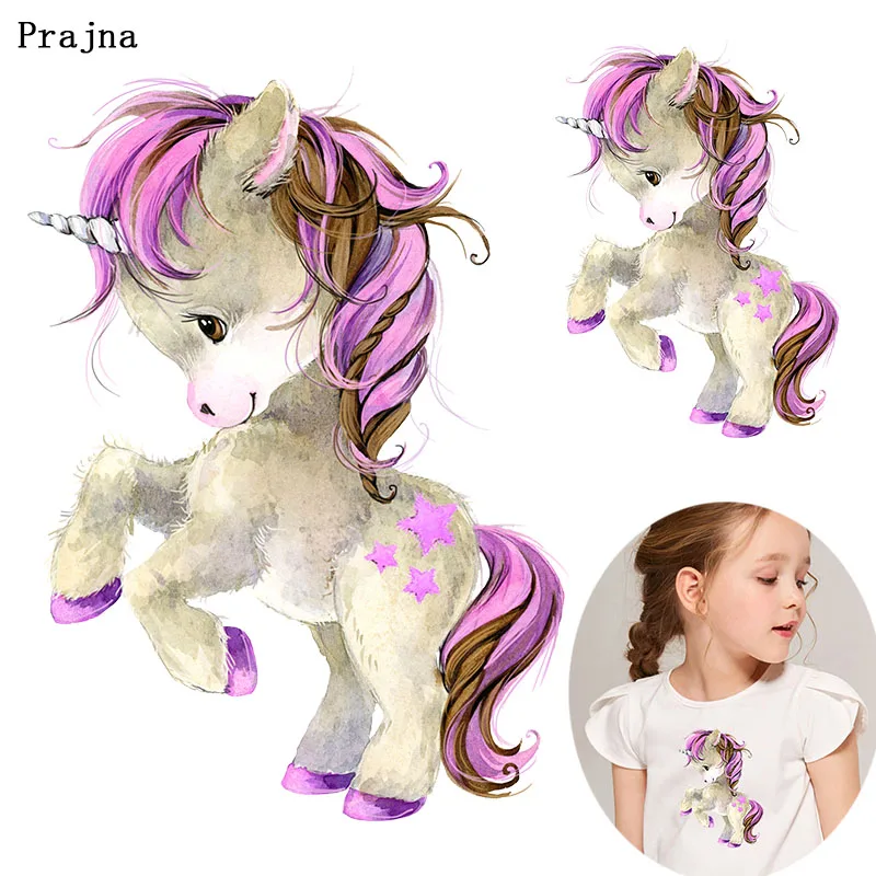 

Prajna Cartoon Unicorn Stickers Printing Iron on Heat Transfer for Clothing DIY Cute Transfer Patch to Cloth Accessory Vinyl F