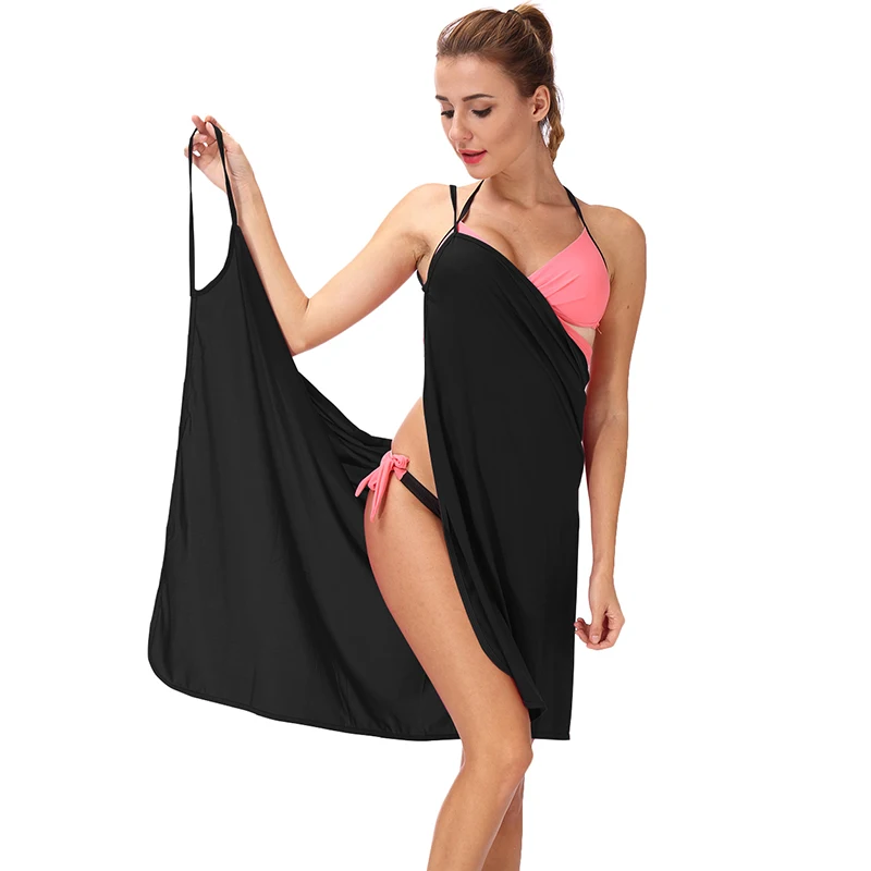 

Ice Silk Beach Wrap Dresses Fashion Sleeveless Spaghetti Strap Bikini Cover Up Dress Summer Holiday Sundress 4 Colors Free Size