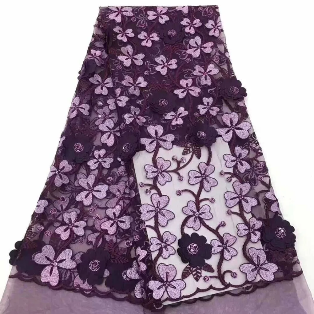 

New fashion African lace fabric handmade 3D flowers, French lace fabric quality wedding