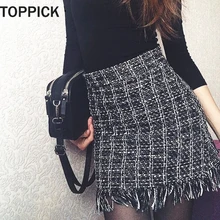 Женская шерстяная мини-юбка, осенняя зимняя винтажная клетчатая юбка-карандаш с кисточками, юбки с высокой талией для женщин, s Skater Falda Jupe