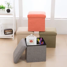 

Cotton Linen Foldable Storage Box Square Rectangle 24L Foot Rest Chair Changing Shoes Stool Strong Storage Bin Folding Sofa