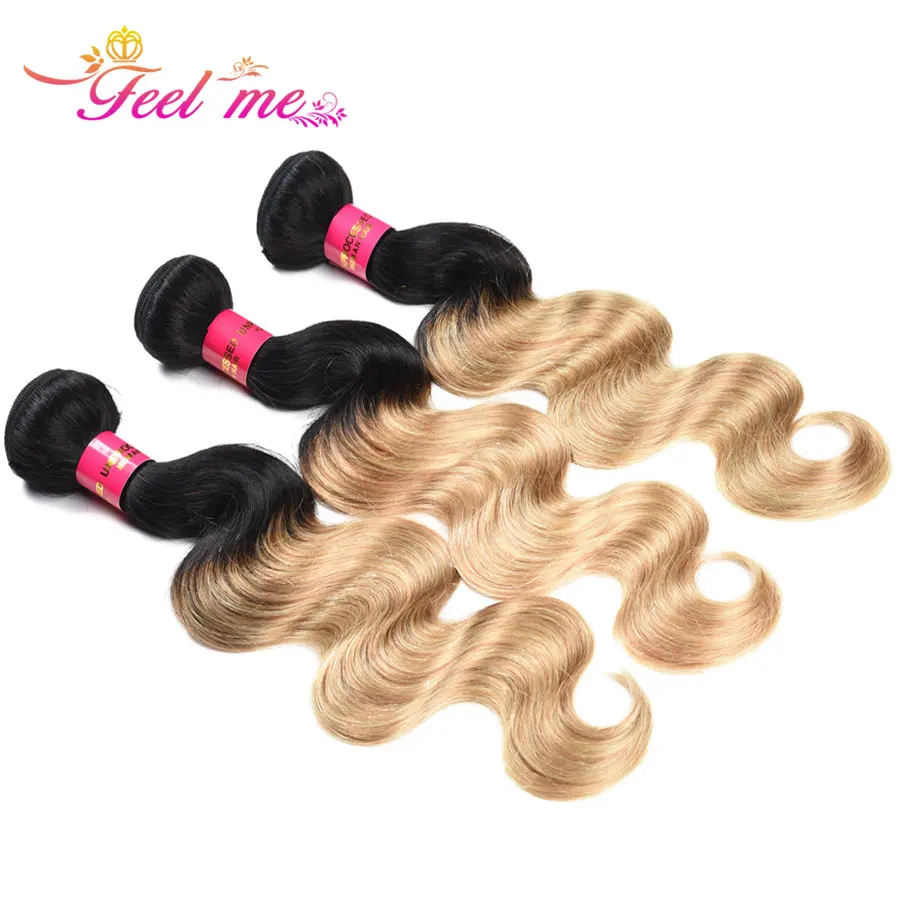 FEEL ME Body Wave One бразильские локоны Омбре пучки светлых волос 1b/27 два тона