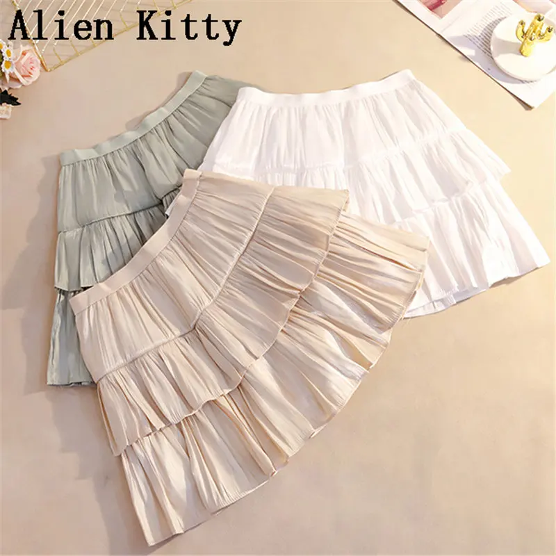 

Alien Kitty Simple Sexy Fresh All-Match Princess 2019 Summer Pleated Fashion Women Solid Sexy Mini A-Line Cake Skirts 4 Colors