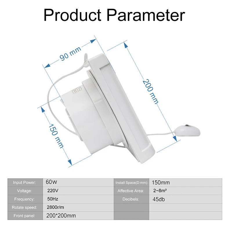 AUGIENB, 60 Вт, 4/6 дюймов, для дома, ванной, кухни, спальни, туалета, низкий уровень шума, 220 В, вентилятор, отельная стена, бесшумный вытяжной вентилятор