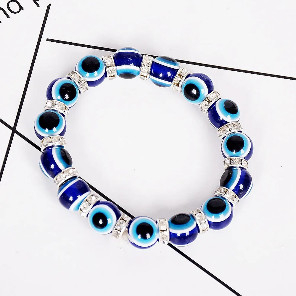 Fashion Blue Turkish Evil Eye Bracelets Elastic Hamsa Charm Bangle For