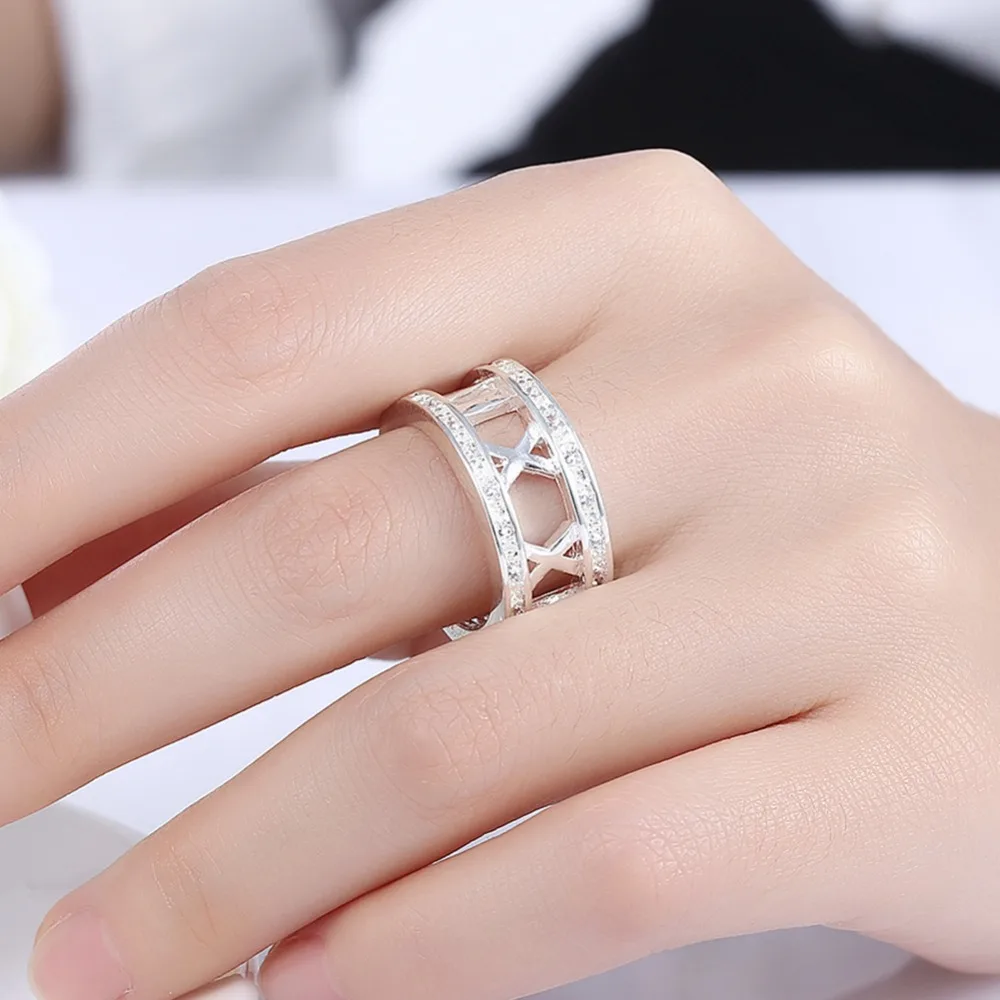 Personality Roma Rings 925 Sterling Silver Round Cubic Zirconia Stone Rings For Women Wedding Jewelry Gift