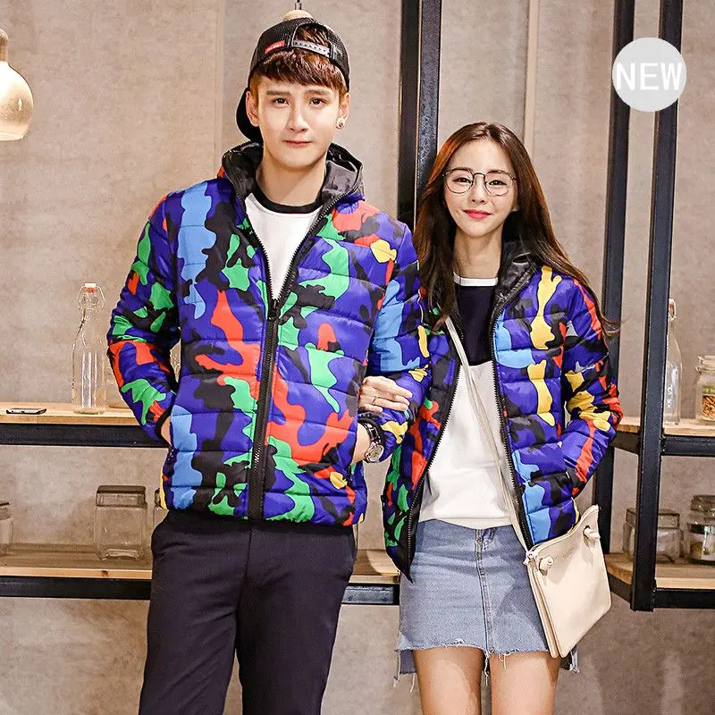 Men Fashion Korean Style Hooded Cotton Wadded Jacket Winter Camouflage Parkas For Lovers Outdoors warm Ultralight