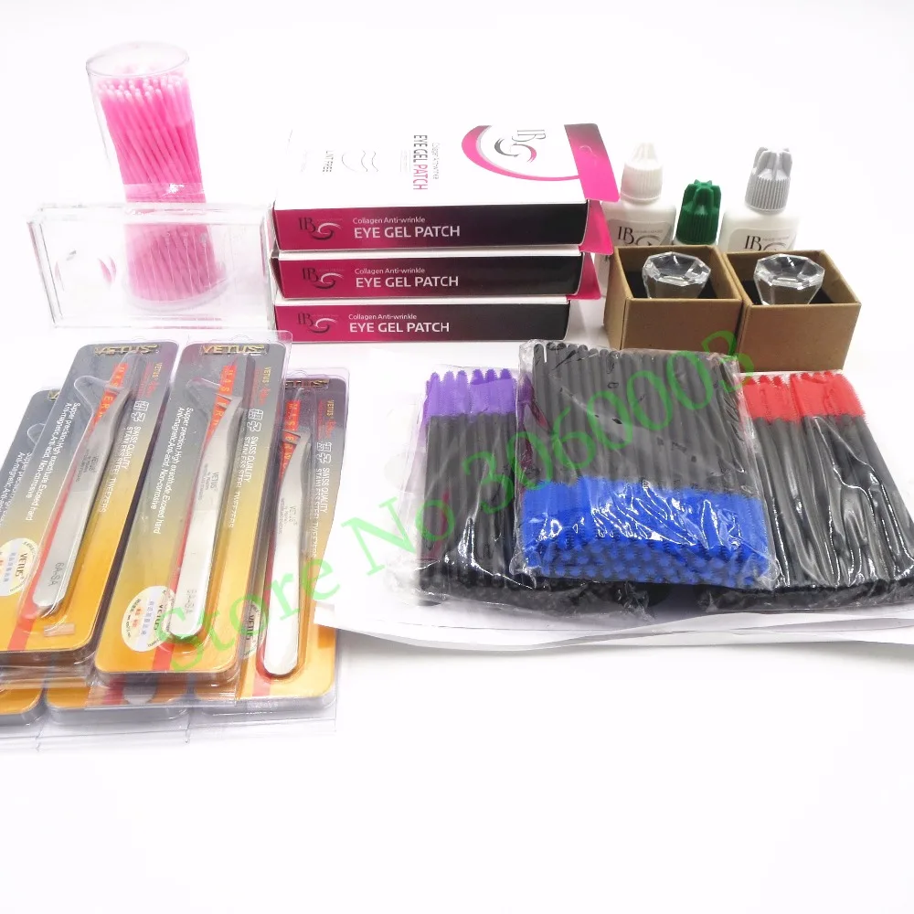 Eyelash Extension Kits Glue Remover Primer Tweezers Eyelash patch brush