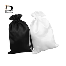 Ekwipunek pusty biały lub czarny prezent satynowa torba 18x30cm sznurek jedwab poliestrowy torba na dziewicze włosy lub party favor