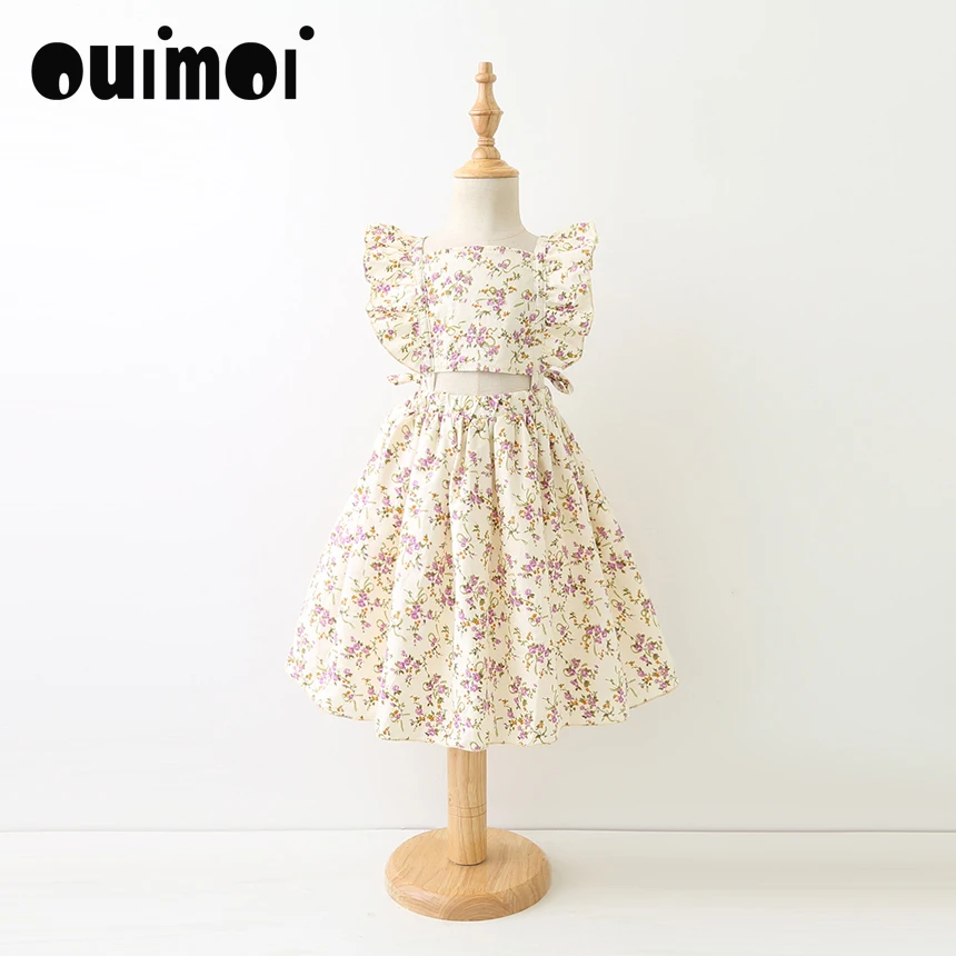 

2017 Original Flower Print Ruffles Dresses Girls Backless Boutique Princess Tank Dress Fashion Summer Costume Wholesale
