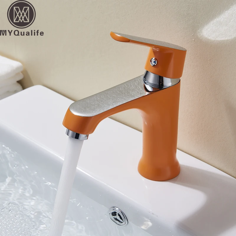 Orange Basin Faucet Single Lever Brass Hot Cold Water Sanitary Tap