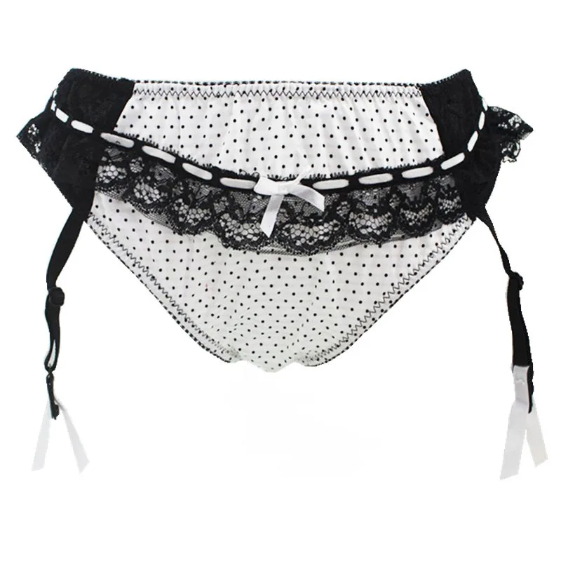 Female Garters Lace White Black Dotted Garters Belts Thong with Belt