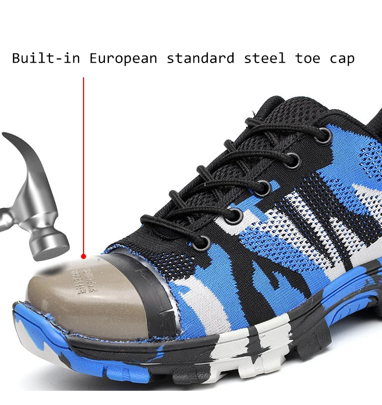 VESONAL рабочие защитные ботинки обувь для мужчин Boos строительство стальной носок кепки анти-разбивающиеся уличные сетчатые кроссовки Повседневная прогулочная камуфляж