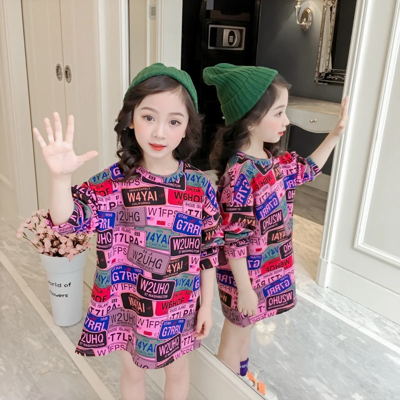 

lovely Baby girl sweater spring autumn new children's letter full print fashion long sleeve top Graffiti Sweatshirt T-shirt