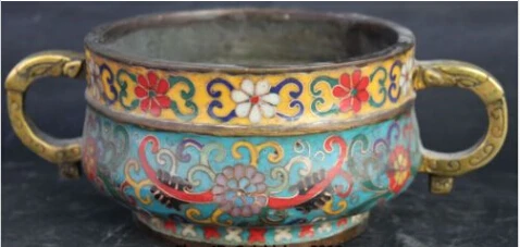 

RHS0083 9" Marked Chinese Cloisonne Enamel Bronze Gilt Beast Head incense Burner Censer