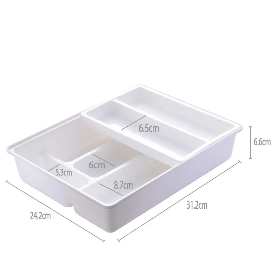 Kitchen Drawer Dividers Cutlery Tray Sliding 2 Tier Plastic Drawer