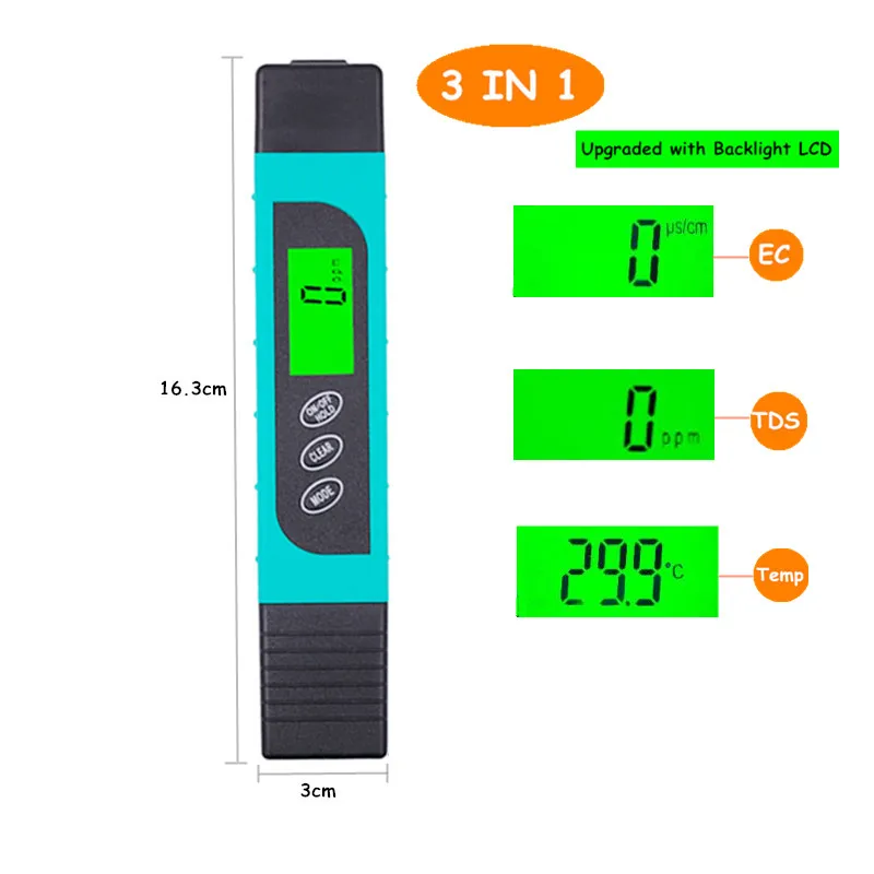 3 в 1 Цифровой тестер качества воды TDS EC Температура C/F фильтр Чистоты Тест er монитор инструмент с подсветкой Скидка 40