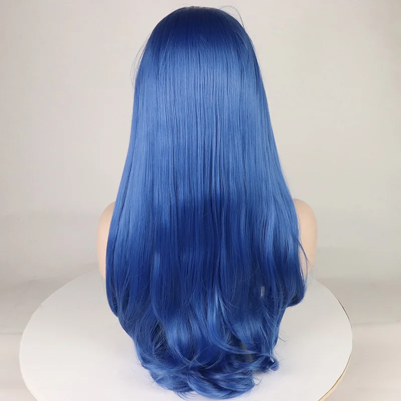 Marquesha темно-синий синтетический парик фронта шнурка реалистичный вид длинные прямые синтетические парики фронта шнурка для женщин