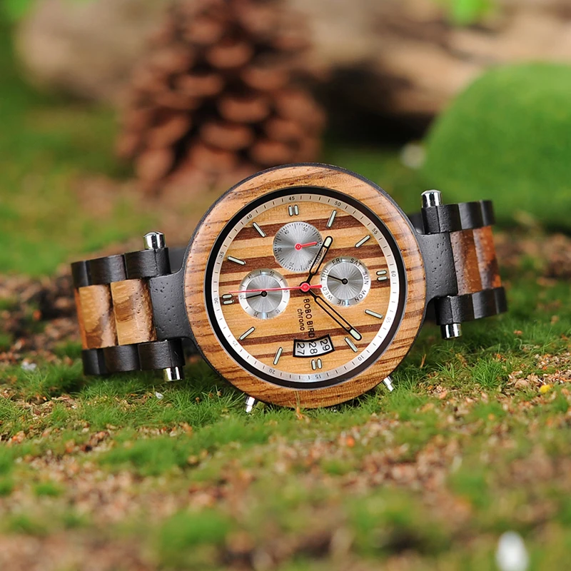 BOBO BIRD Multi-function Wooden Band Watches Luxury Brand Gifts Item Men Wrist Watch Male Relogio C-P17 Accept DROP SHIPPING