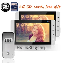 New 7″ Color Screen Record Video Intercom Door Phone Kit + Outdoor Doorbell Camera + 2 White Monitor + 8G SD Card Free Shipping