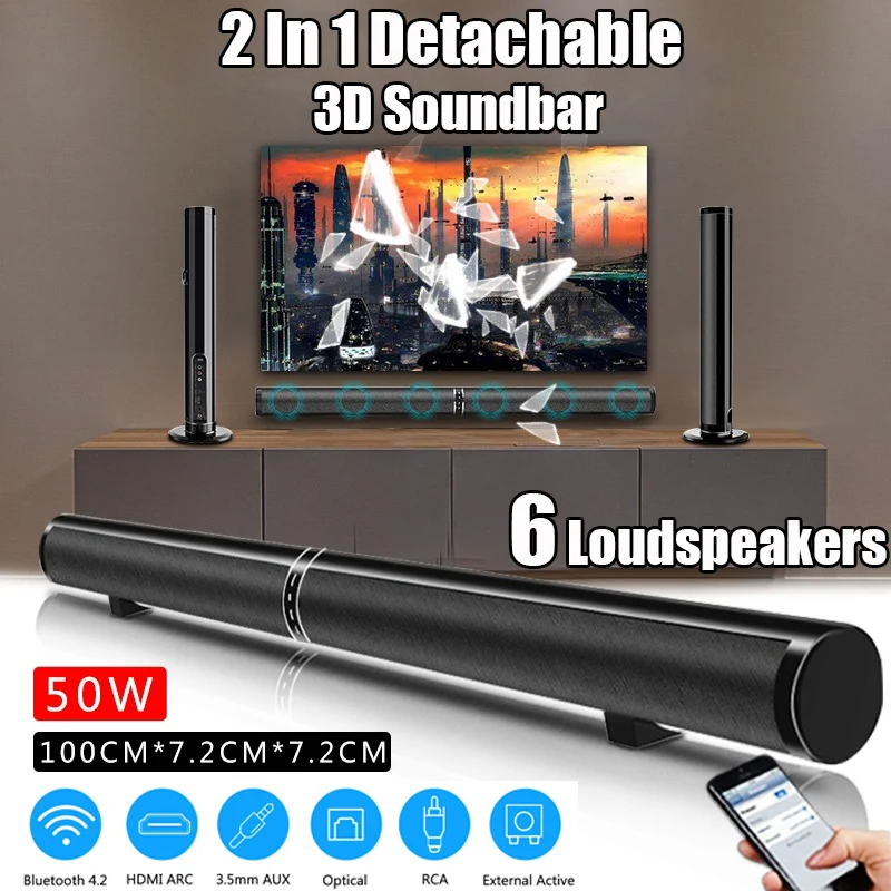 

50W Wireless Bluetooth Speaker HiFi Sound bar Detachable TV Sound System 3D Surround Subwoofer Stereo Boombox Home Theater