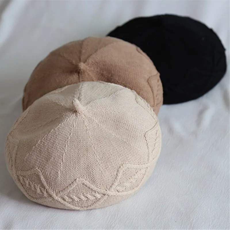 

New Spring Summer Antumn Women Linen Berets Hat Knitted Painter Artist Caps Female Solid Breathable Octagonal Bonnet