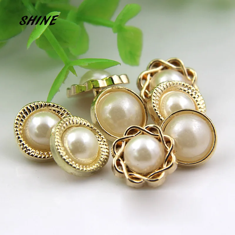 

SHINE 6PCs Metal Sewing Buttons Scrapbooking Round Single Hole imitation pearl 12\13\14mm Costura Botones Decorate